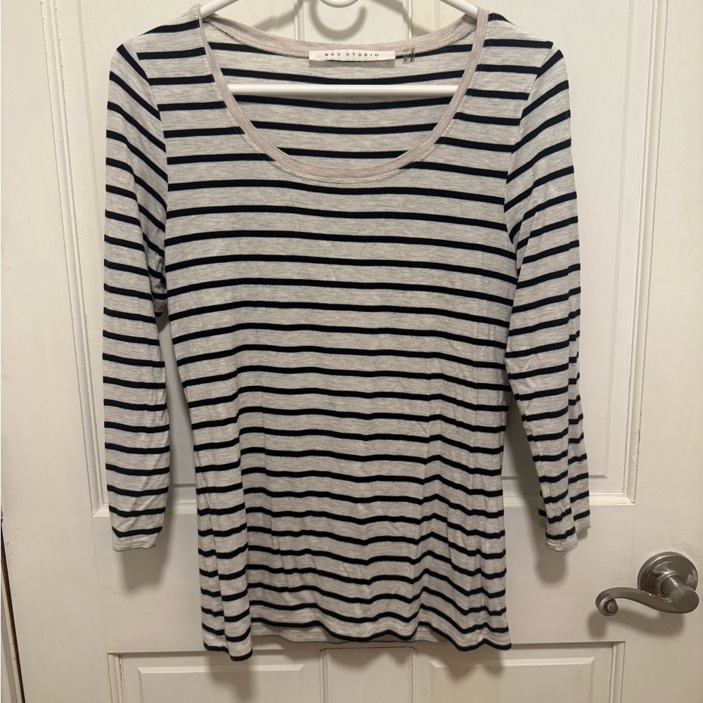 Max Studio Black and White Striped Long Sleeve Top - Size M